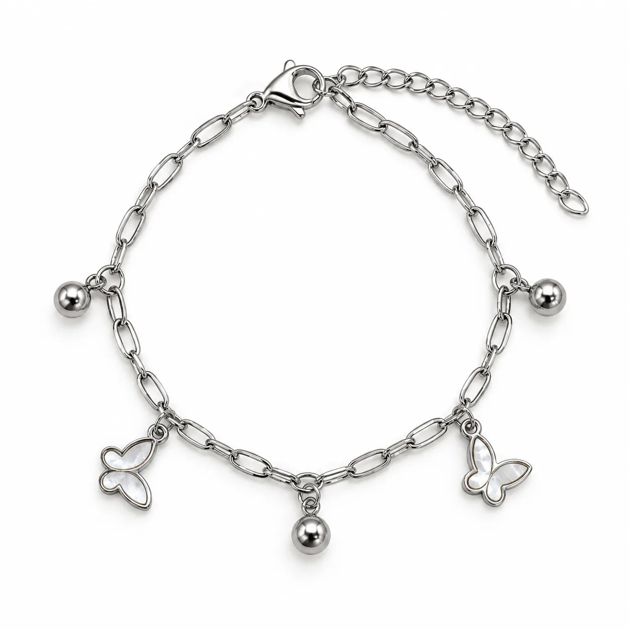 pulsera plateada mariposas blancas
