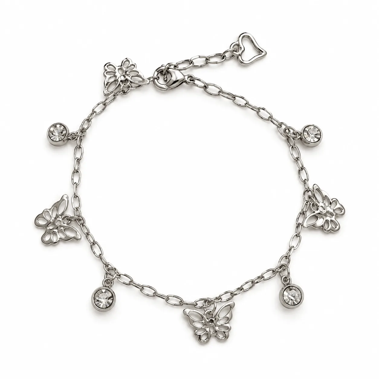 pulsera acero plateada mariposa grande y circones